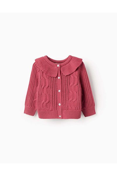 Ziddy Lace Knit Cardigan with Effects and Ruffles for Baby Girls, Pink
