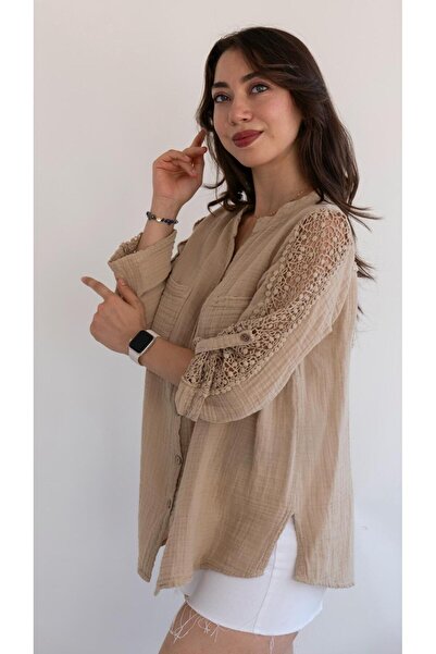 QYA Clothing Πουκάμισο μουσελίνας με λεπτομέρεια από δαντέλα από αυθεντικό βαμβάκι