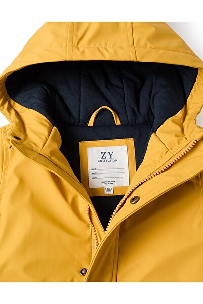 Ziddy Hooded Rubber Parka for Boys, Mustard Yellow