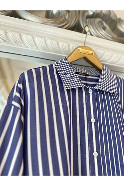 Invee 7082 Striped Cotton Shirt - Navy Blue