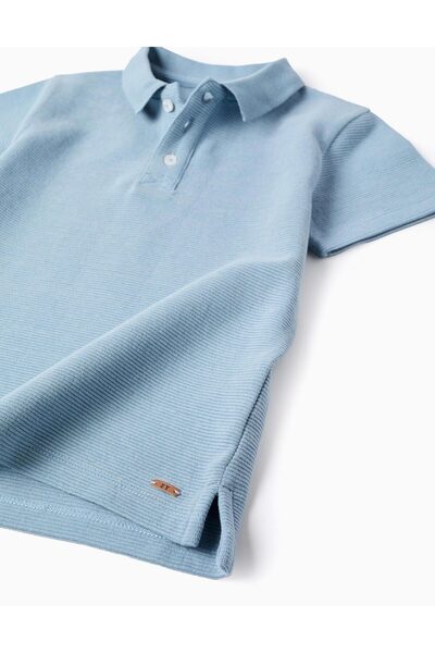 Ziddy Ribbed Polo Shirt for Boys, Light Blue