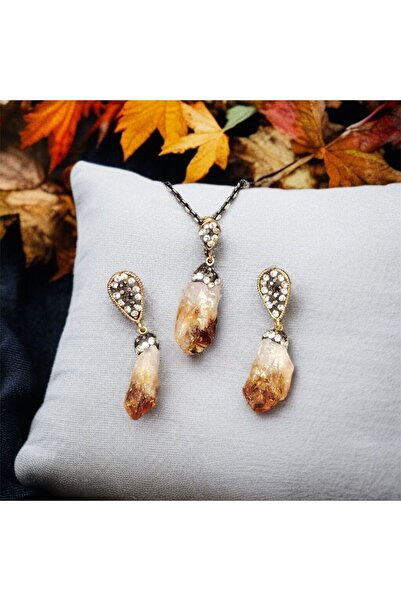AURA STONE AuraStone Sitrin Doğal Taş Zirkonlu Set