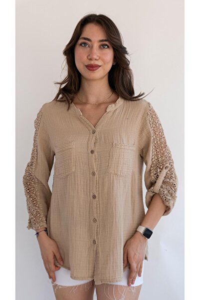 QYA Clothing Πουκάμισο μουσελίνας με λεπτομέρεια από δαντέλα από αυθεντικό βαμβάκι