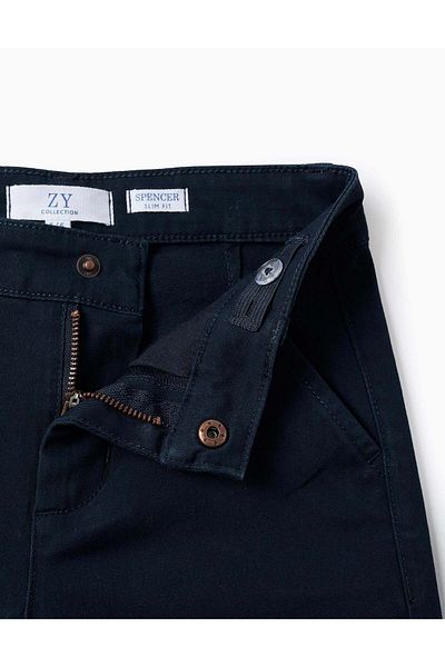 Ziddy Twill Chino Trousers for Boys 'Slim Fit', Dark Blue