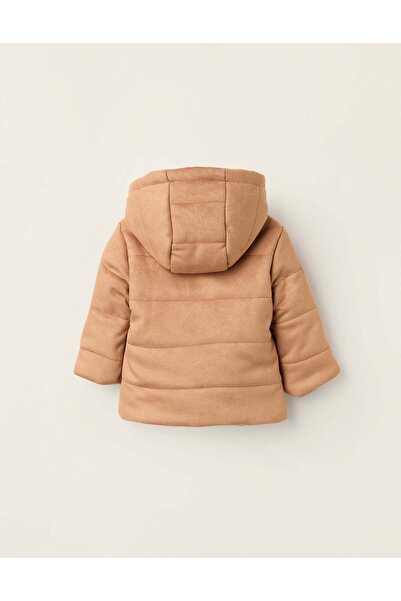 Ziddy Suedette Hooded Jacket for Newborns, Camel