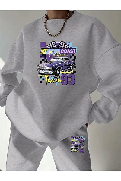 FUFLUNS طقم بدلة رياضية للجنسين مطبوع عليها سيارة كوست كاليفورنيا برقبة دائرية كبيرة الحجم