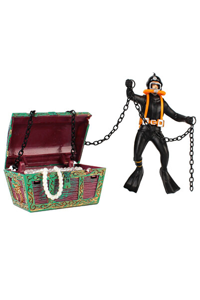 Choice1 زينة حوض السمك "صائد الكنوز" باللون الأسود، إكسسوارات تزيين أحواض الس...