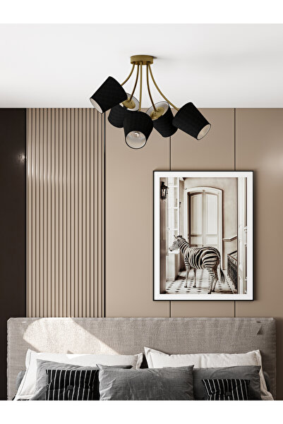avizade ALLEGRA Modern Eskitme Metal Siyah Kumaş Şapkalı 5'li Avize | Modern ...