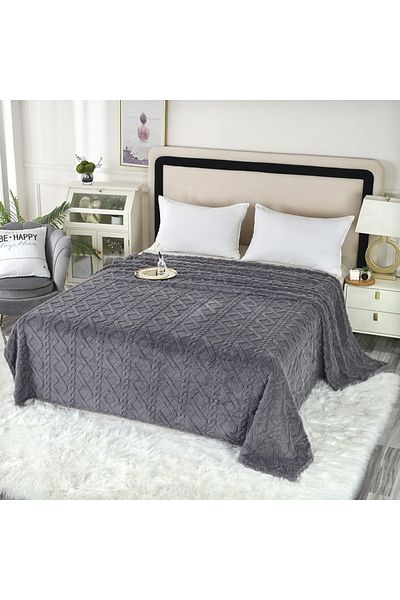 OEM Pătură pufoasă Cocolino cu model tricotat gri, pat dublu 180x200cm