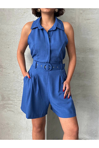 hibiscus Jumpsuit with Collar Shorts