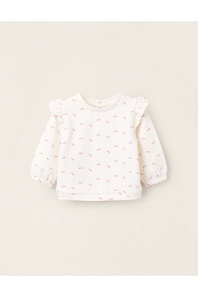 Ziddy Brushed Sweatshirt with Ruffles for Newborn Girls 'Bows', White