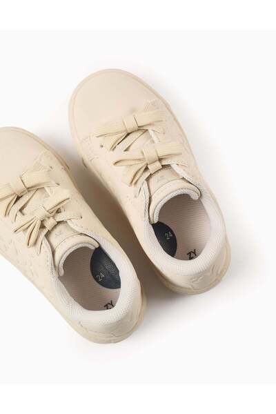 Ziddy Textured Trainers with Bows for Baby Girls, Beige