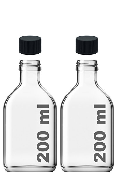 Afracam 200 ml Şeffaf Cold Brew Sızdırmaz Siyah Plastik Kapaklı 200 Cc Soğuk Kahve Yassı Boş Cam Şişe 2 Adet