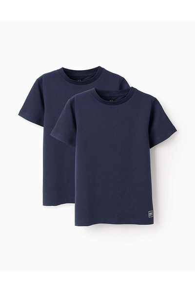 Ziddy Pack of 2 Cotton T-shirts for Boys, Dark Blue