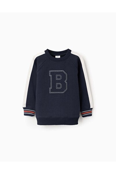 Ziddy Cotton Sweatshirt with Embroidery for Boys, Dark Blue