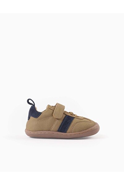 Ziddy Leather Trainers with Flexible Sole for Baby Boys, Camel/Blue