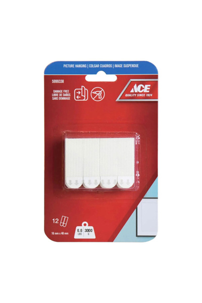 ACE 12-Piece Damage-Free Adhesive Picture Hanging Strips 1.6 x 4.8 cm