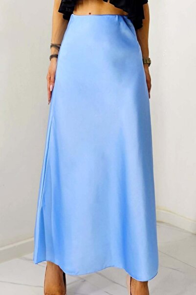 FashionForYou Elegant Penelope skirt, with satin texture and long cut, Baby blue