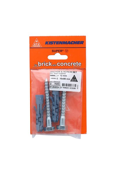 Kistenmacher 2-Piece Strong and Reliable Anchor and Screw Set 12 x 60mm
