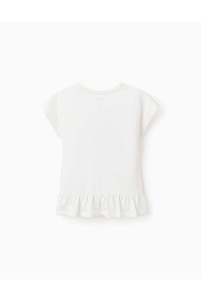 Ziddy Cotton T-shirt with Ruffles on the Back for Girls 'Stitch', White