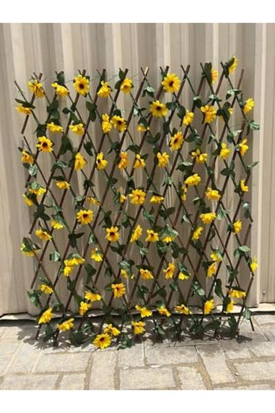 Generic Expandable Artificial Sunflower Trellis, Garden Privacy Lattice with Yellow Flowers and Green Leaves