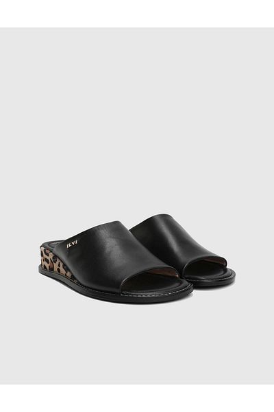 İLVİ Effie Genuine Leather Black Women's Heeled Slippers