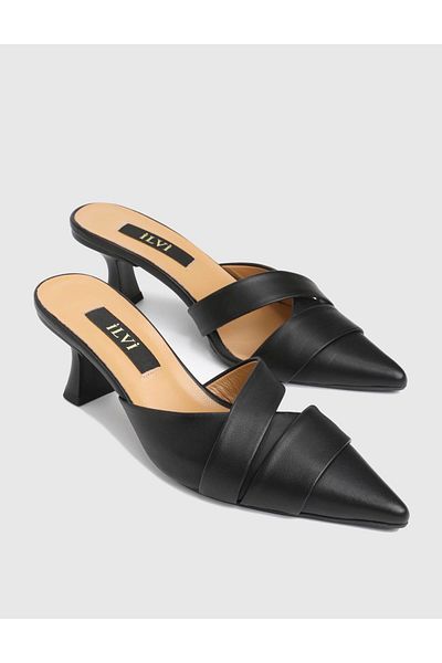 İLVİ Sharlot Genuine Leather Black Women's Heeled Slippers