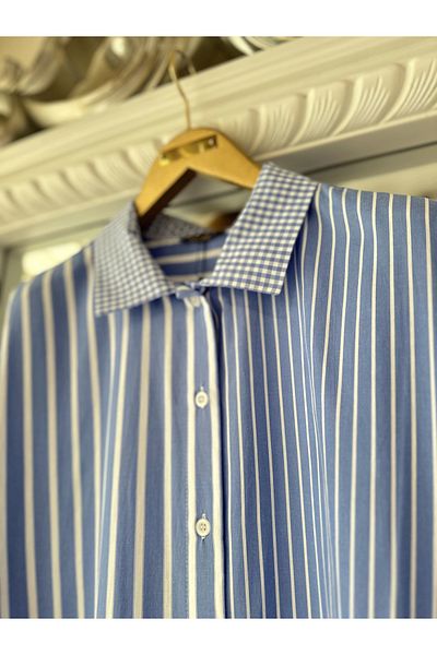 Invee 7089 Striped Long Shirt - Blue