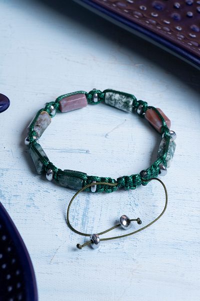 DENİZ Certified Macrame Moss Agate Natural Stone Bracelet