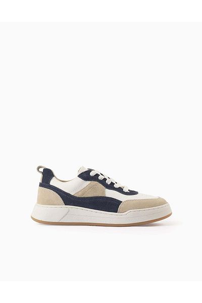 Ziddy Trainers with Laces for Boys, White/Beige/Blue
