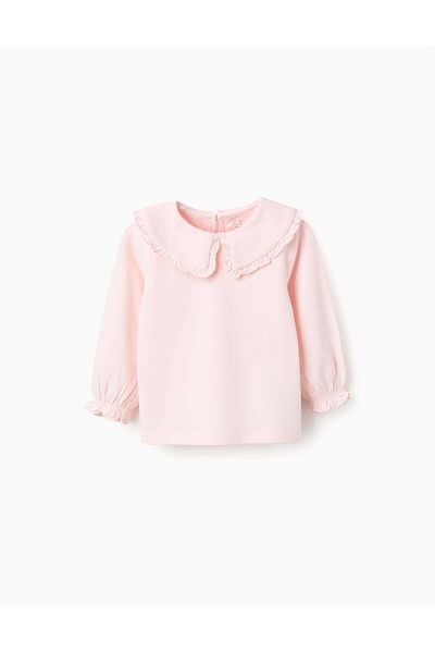 Ziddy Peter Pan Collar T-shirt with Ruffles for Baby Girls, Pink