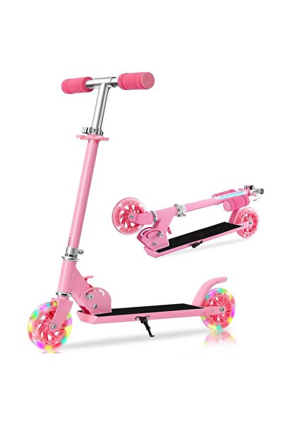 Elindor Trotinetă pliabilă cu ghidon reglabil, roți cu LED, roz