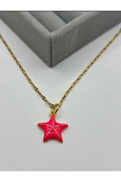 TR Stainless Steel Gold Plated Pink Starfish Necklace - Tarnish-Free Stylish Design