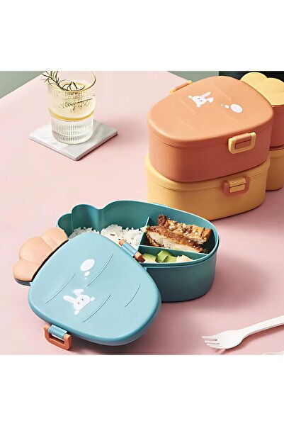 Twisoo Cute Rabbit Lunch Box for Kids - 900ml BPA-Free Food Grade PP, 3 Compartment Leakproof Lunchb