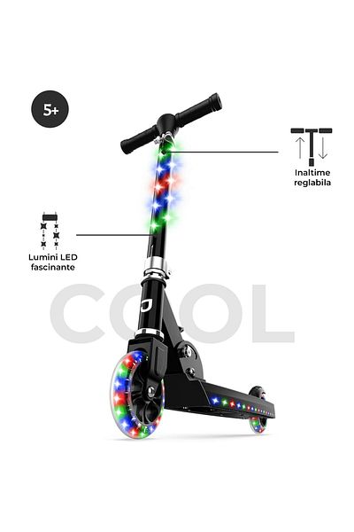 Elindor Kids' Foldable and Adjustable LED Light Scooter, Black