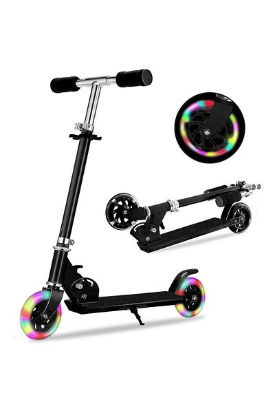 Elindor Foldable Scooter with Adjustable Handlebar, LED Wheels, Black