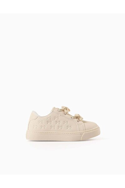 Ziddy Textured Trainers with Bows for Baby Girls, Beige