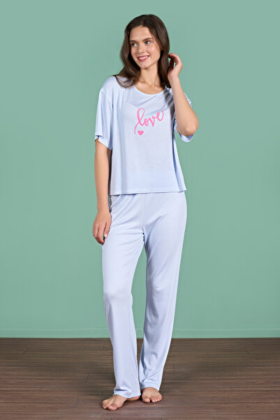Miss Loren Kadın Love Baskılı Rahat Kalıp Pijama Takımı