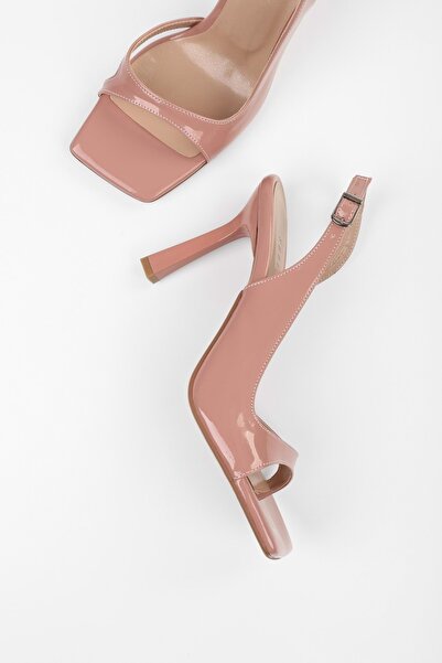 Shoeberry Women's Tobian Salmon Patent Leather Heeled Shoes