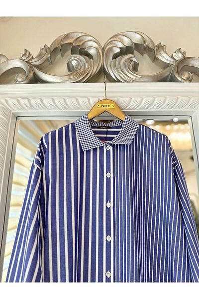 Invee 7089 Striped Long Shirt - Navy Blue