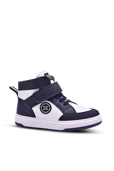 kids A more Albert Boy's Genuine Leather Single Velcro Navy Blue Boots