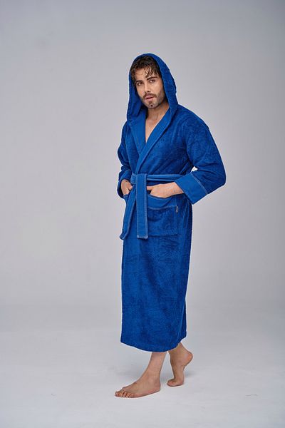 Nuşa Halat de baie pentru bărbați din bumbac cu detaliu din denim