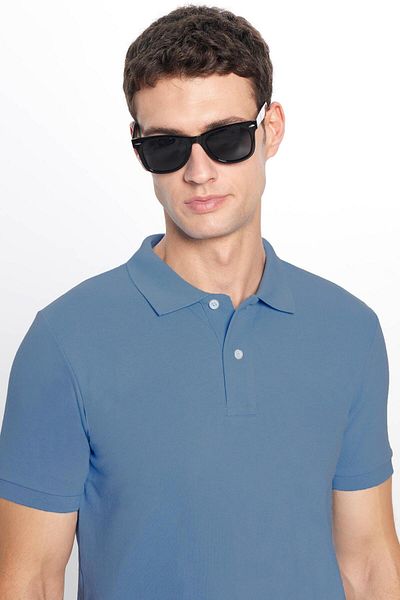 Tudors Men's Slim Fit Slim Fit Cotton Soft Texture Cool Holding Fabric Plain Pique Blue Polo Collar T-Shirt