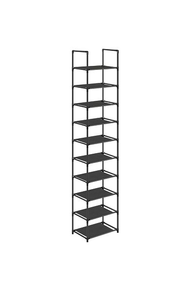 SONGMICS Suport pentru pantofi cu 10 nivele, cadru metalic, rafturi din textil, 33x33x173cm, negru