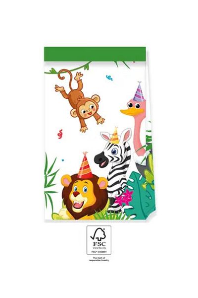 Jungle Set de 4 pungi de hârtie cu baloane FSC