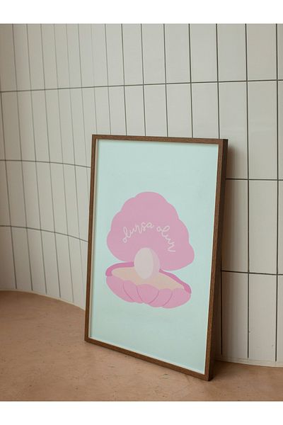 studio duha 'If It's Gonna Happen' Poster - Motivational Pinterest Frameless Poster with Pink Mussel and Pearl Illustration