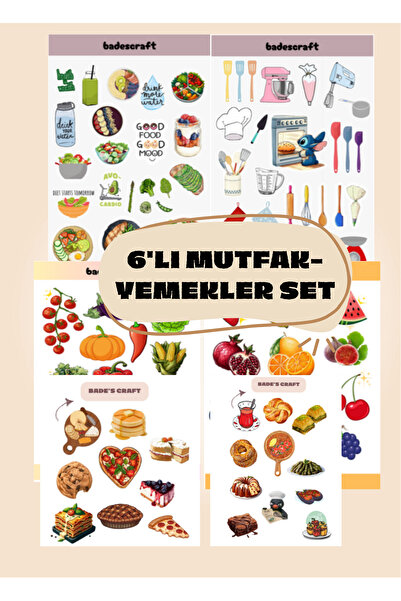 badescraft 6'lı Mutfak ve Yemekler Sticker Set- Mutfak ve Yemekler- Etiket- D...