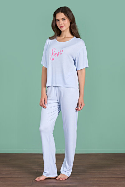 Miss Loren Kadın Love Baskılı Rahat Kalıp Pijama Takımı