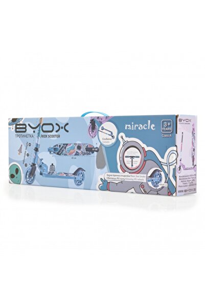 byox Trotineta din aluminiu Miracle Blue pliabila, inaltime reglabila, roti Led, sonerie, greutate a