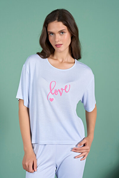 Miss Loren Kadın Love Baskılı Rahat Kalıp Pijama Takımı